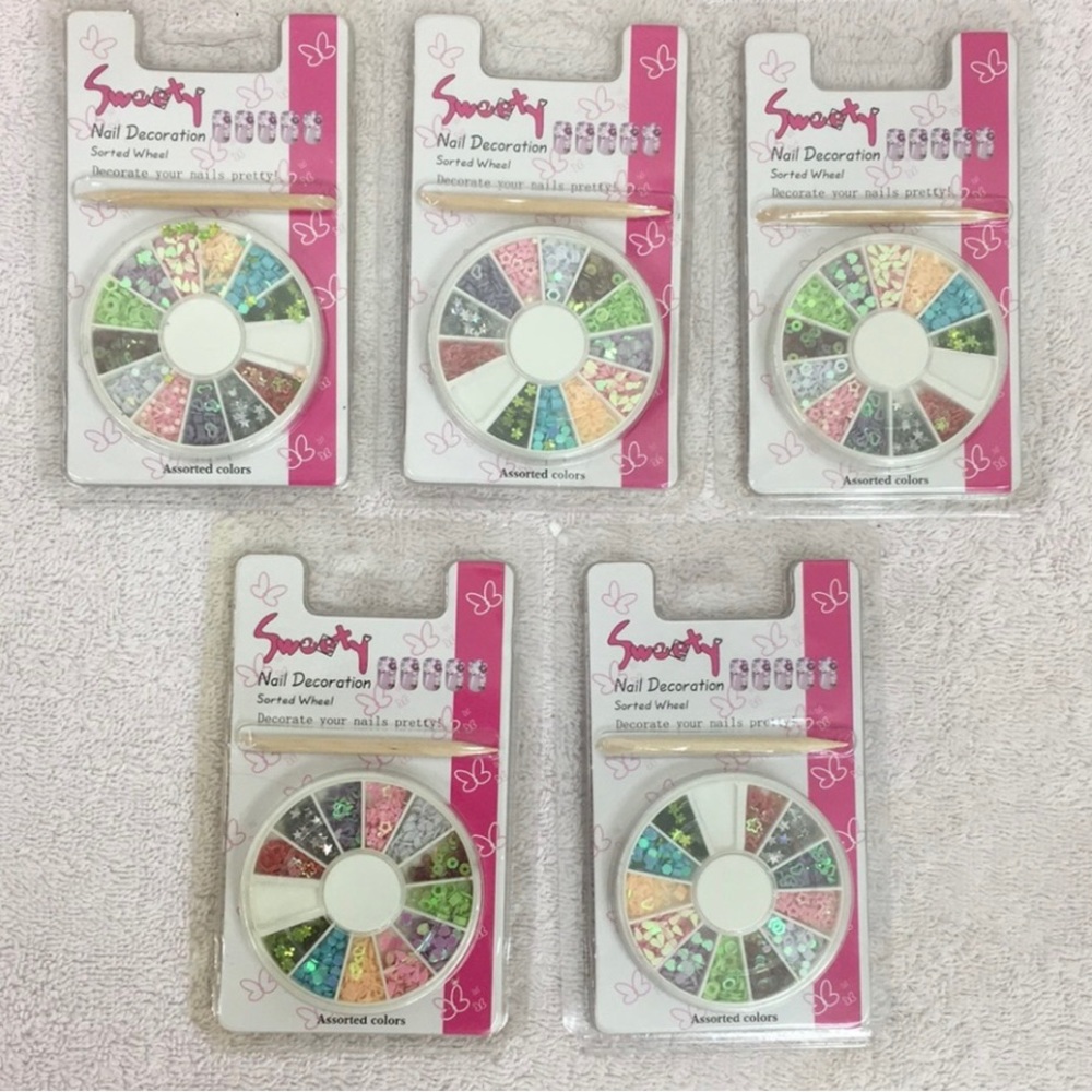 NWT New Y2K Sweety Nail Decorations Assorted Sequins Set 5 Packs Girlhoodcore